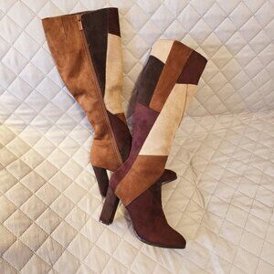 IMPO Patchwork Knee High Suede Boot.